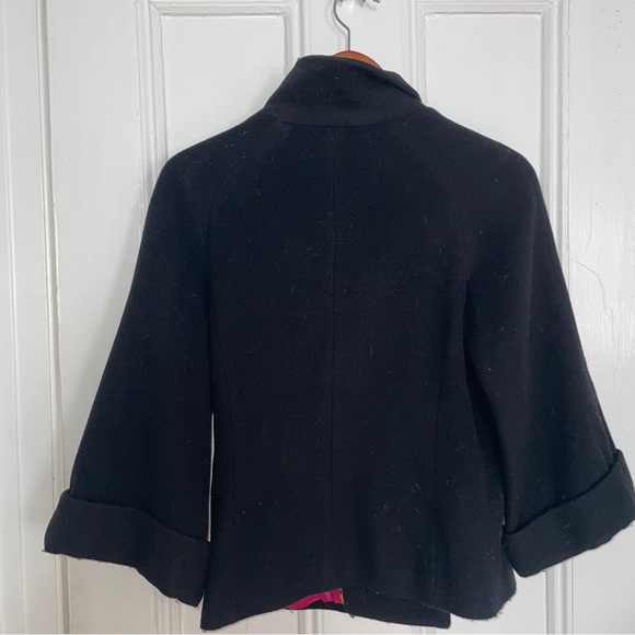 Express Black 3/4 Sleeve Cropped Retro Pea Coat - Picture 2 of 9